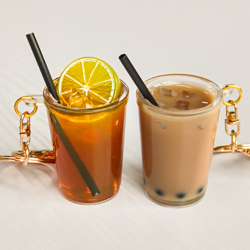Hong Kong-Style Lemon Tea, Hong Kong Milk Tea Keychain, Hong Kong-Style Tea Restaurant Resin Cup, Realistic Food Toy, Couple Bag Pendant