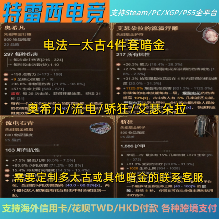 Diablo 4 Wizard Electric Element Gear: Electric Element Stone Blue/Oshivan/Asedora's Electric Overflow Relief/Arrogance