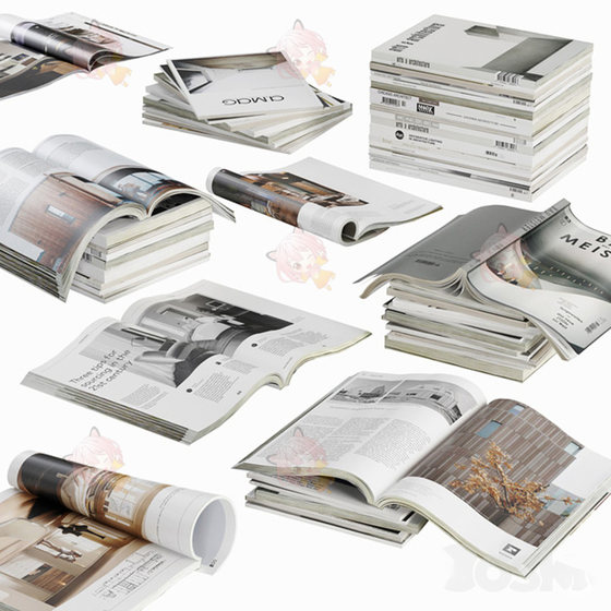 C4D Opened Magazine Book Stack Set Journal Newspaper 3D Max Model Fbx Design Material 3600