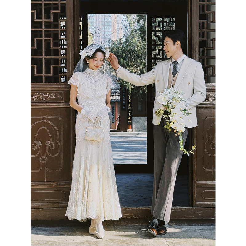 French Retro Light Wedding Dress for Brides 2026 New Style Simple Lightweight Fishtail Cheongsam Style Wedding Dress for Petite Women Going Out