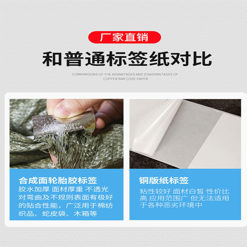 Strong Adhesive Synthetic Paper Labels Are Waterproof, Oil-Proof, Tear-Resistant, Opaque, Tire Adhesive, Super Sticky, Non-Removable, and Suitable for Ribbon Printing