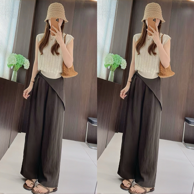 2026 Super Trendy Summer Outfit, a Complete Set of Korean-Style Fashionable Sleeveless Knitted Vest and Casual Pants Set