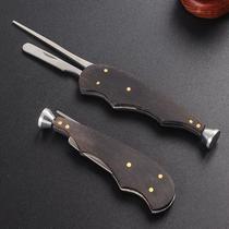 Lace ebony three-in-one metal cigarette knife scraper stainless steel veneer wood cigarette knife three-in-one press rod pipe accessories