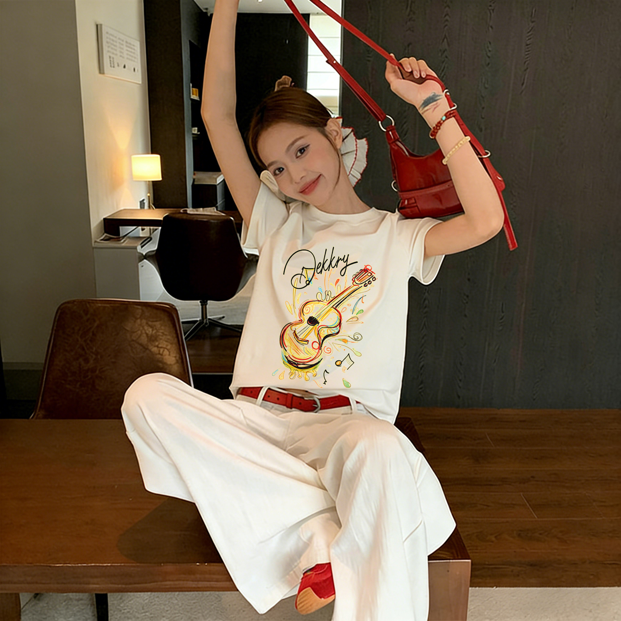 美式潮酷吉他100%纯棉短袖2026新款爆款时尚潮流小众百搭潮款体恤