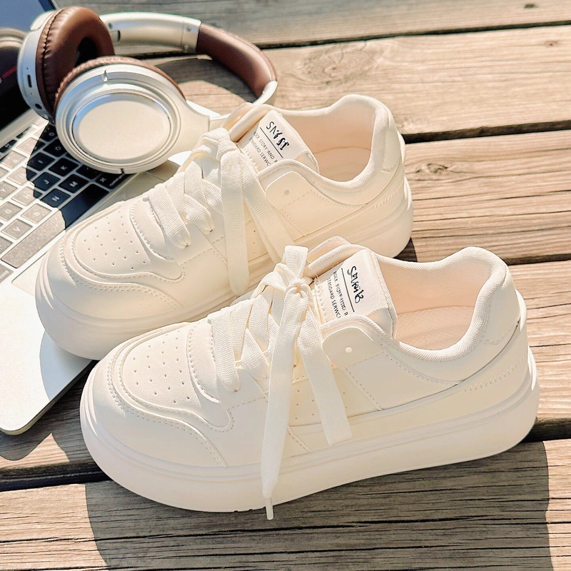 Thick-Soled White Sneakers for Women, Trendy 2025 New Popular Versatile White Casual Shoes, Lightweight Student Casual Sports Shoes