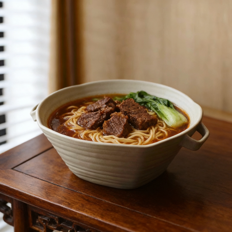 Japanese-Style Coarse Pottery Double-Handle Threaded Soup Bowl, Off-White Irregular Noodle Bowl, Large Deep Soup Bowl for Home Use, Vintage Tableware