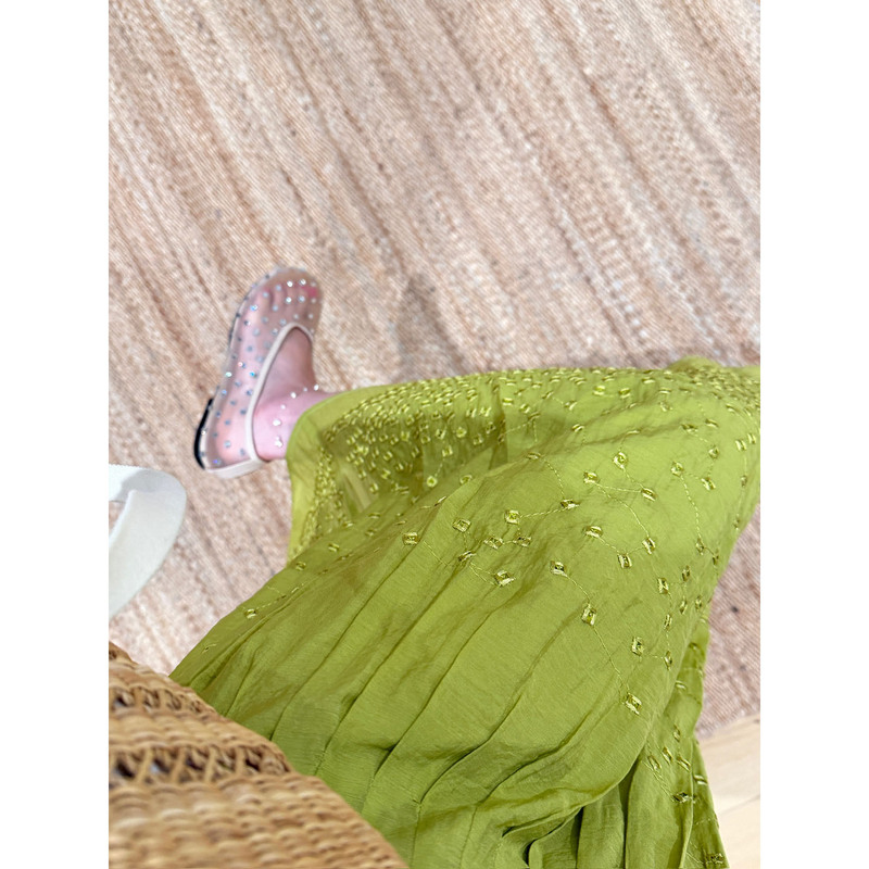 Isaro Uu Heavy Industry-Style Private Dress~ Starry Scattered Hand-Beaded Embroidery Pleated Skirt in Green Fruit Color