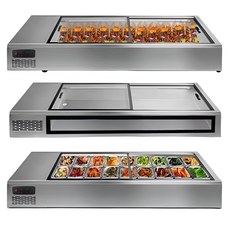 Stainless Steel Freezer Commercial Horizontal Barbecue Fried Skewers Refrigeration and Preservation Counter-Type Small Stall Display Cabinet