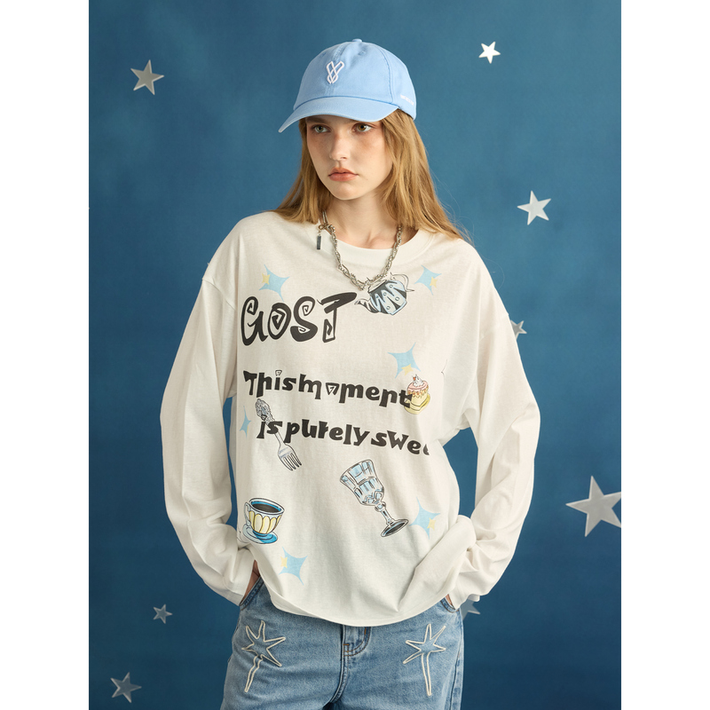 Gost Original Design Fun Cupcake Thin Long-Sleeve Blouse T-Shirt Loose Pullover Long t Versatile Top Trendy