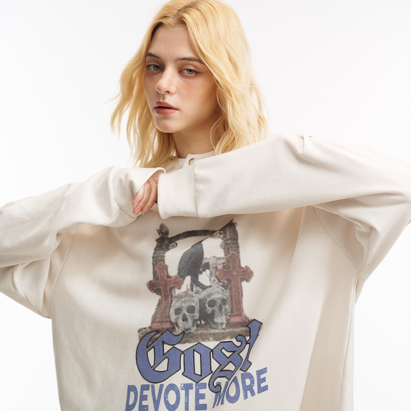 Gost Skull Crow Deconstructed Sleeve Print Hoodie Gost Skull Crow Deconstructed Sleeve Print Hoodie