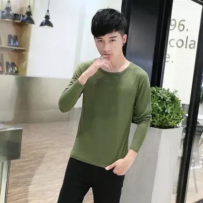 Phương thức mỏng nam dài tay t- shirt bông vòng cổ mỏng đáy áo màu rắn thanh niên mùa thu quần áo t- áo sơ mi thủy triều