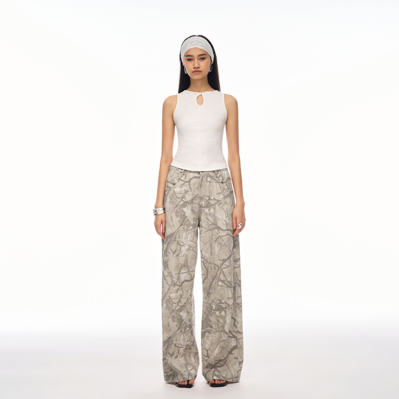 Form Folder Vintage Washed Distressed Tree Shadow Print Voluminous Silhouette Mid-Rise Straight-Leg Jeans Form Folder Vintage Washed Distressed Tree Shadow Print Voluminous Silhouette Mid-Rise Straight-Leg Jeans