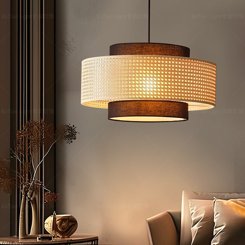 Chinese-Style Retro Rattan Fabric Chandelier, Song-Style Aesthetic Homestay Decoration, Guest Dining Room Bar Counter, Japanese Wabi-Sabi Style Chandelier