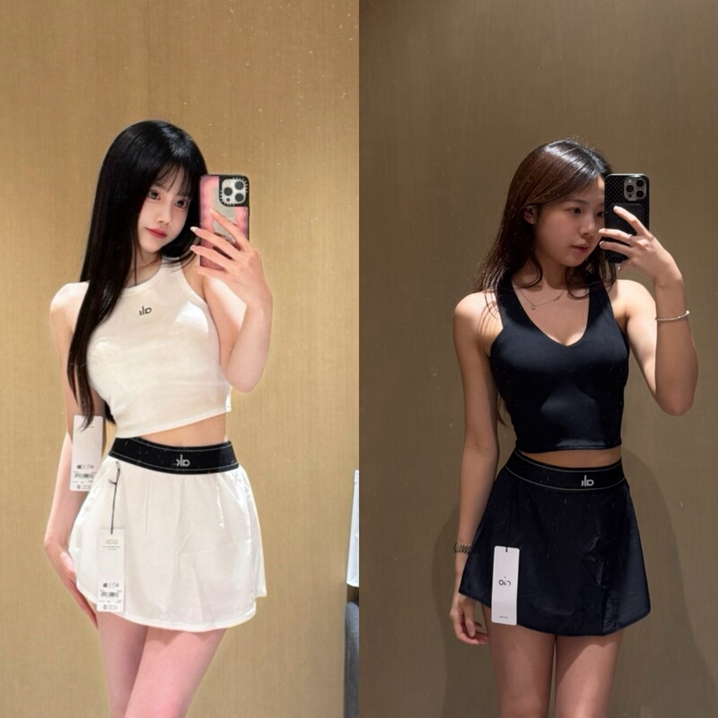 American Al0Yg Kim Ji-Soo Style Cropped Yoga Pilates Tank Top Anti-Exposure Quick-Dry Yoga Skirt Short