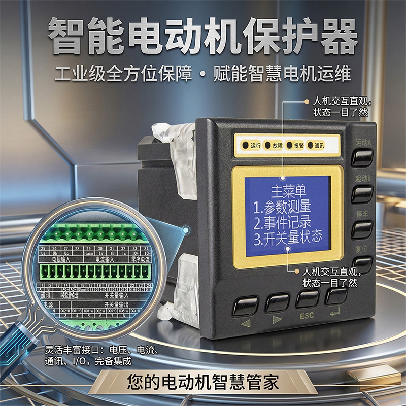 Motor Protector with Measurement Function, Voltage and Current Protection, Stall Protection, Anti-Shake Protection, Overload, Phase Loss, and Voltage Loss Protection 485