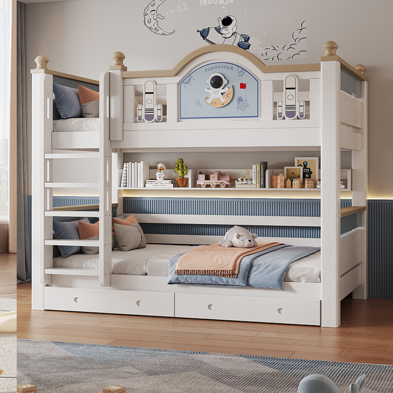 All Solid Wood Bunk Bed with Equal Width for Both Upper and Lower Levels, Suitable for Small Apartments, Double Bed, Double Bunk Bed, Children's Bunk Bed, Parent-Child Bed