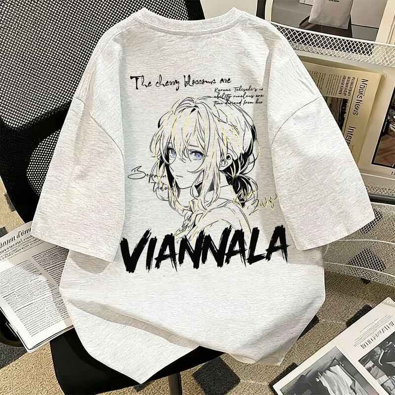 100% Heavyweight Pure Cotton Short-Sleeved T-Shirt Violet Evergarden Violet | Anime Print with a Lazy Summer Vibe