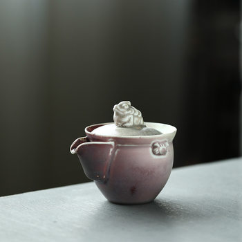 Jingdezhen Kiln-Fired Soda Glaze Matte Red Glaze Crackle Pattern Goldfish and Golden Toad Gaiwan Easy-To-Serve Teapot Hand-Held Teapot Lid Cup Tea Set