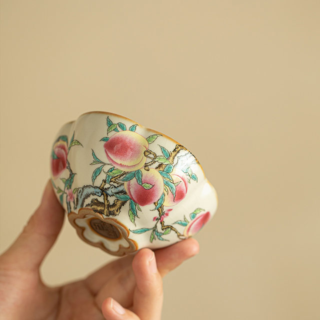 Ru kiln pastel nine peach petal tea cup ceramic tea set simple master cup opening piece can support Kung Fu tea set