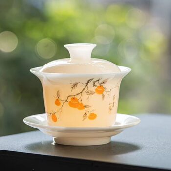 Large Tea Bowl with Lid, Blue and White Porcelain, Heat-Resistant, Ceramic Kung Fu Three-Talent Lid Bowl, Single Piece