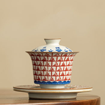 Ruyao Thousand Buddhas Wide-Mouth Non-Hot-To-The-Touch Three-Piece Lidded Tea Cup Single High-End Tea Bowl with Lid Kung Fu Tea Set