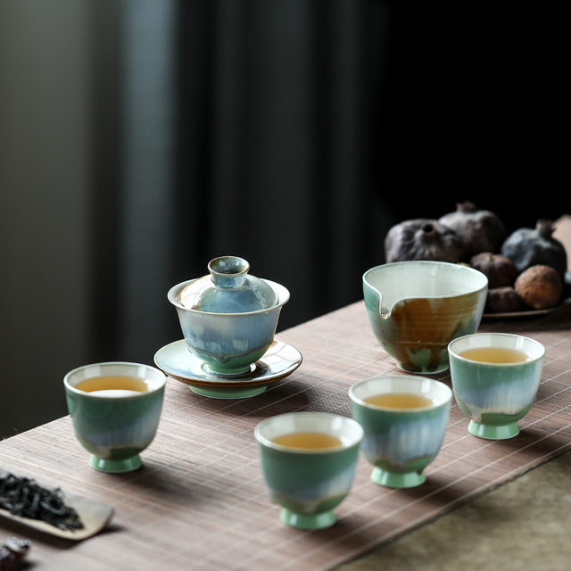 Jingdezhen pure handmade kiln turned Aurora Sancai bowl ceramic tea cup Kung Fu tea set 2026 new style