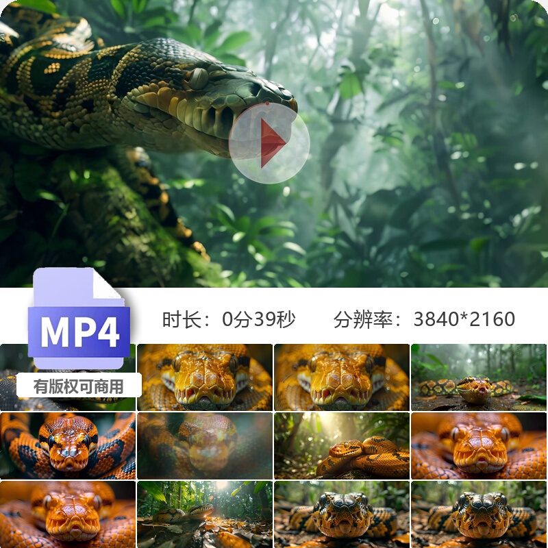 High-Definition Python Venom Forest Anaconda Amazon Animal Reptile Cold-Blooded Creature 4K Real-Shot Wildlife Adventure Video Footage
