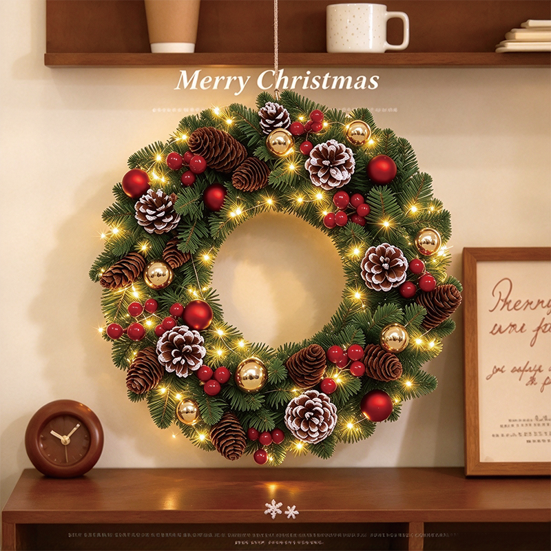 Christmas Decorations Christmas Wreath Door Hanging 40cm 50cm Encrypted Rattan Window Decoration Pine Cone Wreath Ring