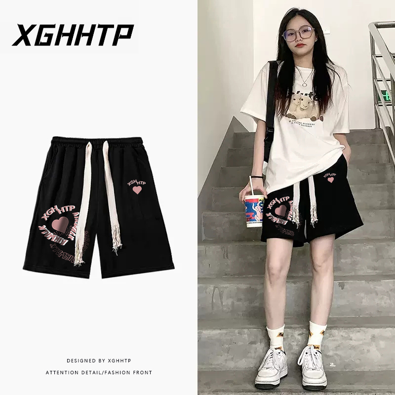 Casual Shorts for Men and Women, Summer Trendy American Style, Loose High-Waisted, Slimming Drawstring Wide-Leg Sports Straight-Leg Five-Point Pants