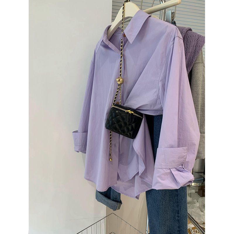 Korean Style Fashionable Versatile Simple Sweet Solid Color Niche Tops 2026 Autumn New Casual Chic Elegant Shirts