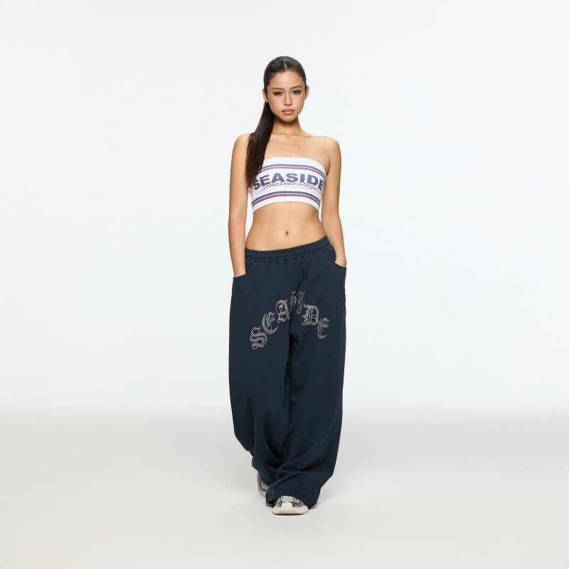 Seasidestar26 Street Dance Trendy Brand American-Style Jogger Rhinestone Wide-Leg Sports Pants Jazz Dance Pants for Women