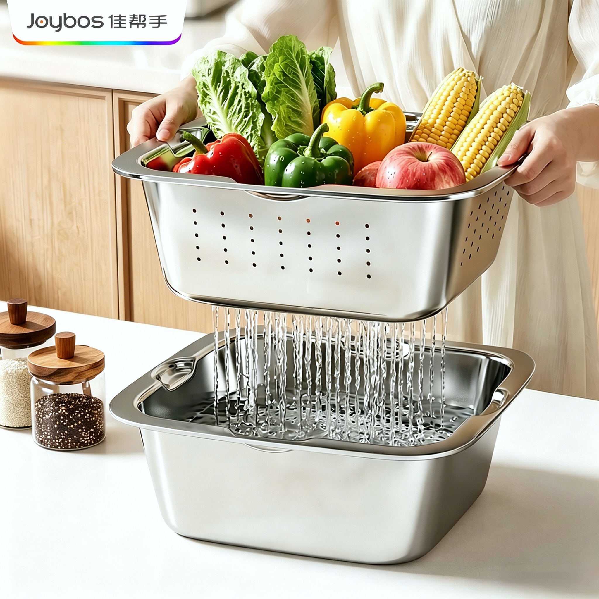 佳帮手不锈钢洗菜盆沥水篮新款2026淘米家用食品级双层神器厨房