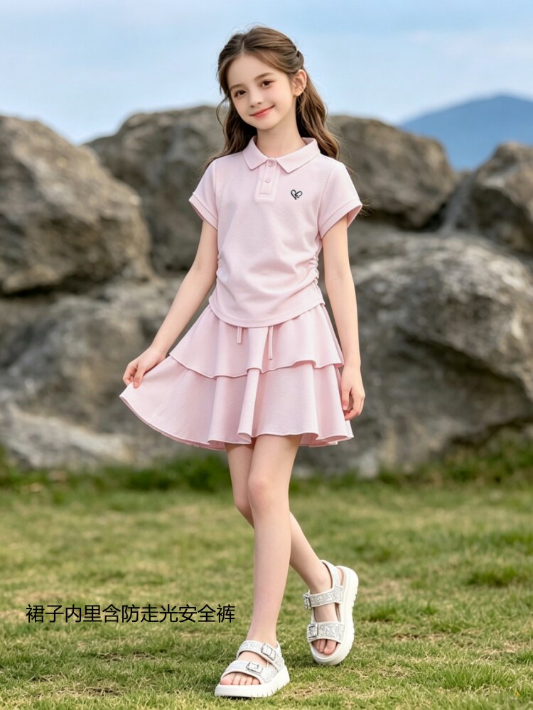 女童夏季polo衫套裙2026新款儿童休闲短袖T恤短裙中大童裙裤t套装 — 3
