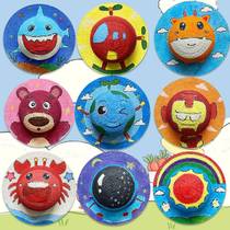 Kindergarten painting straw hat diy painting hat graffiti blank straw hat parent-child painted straw hat childrens painted toys