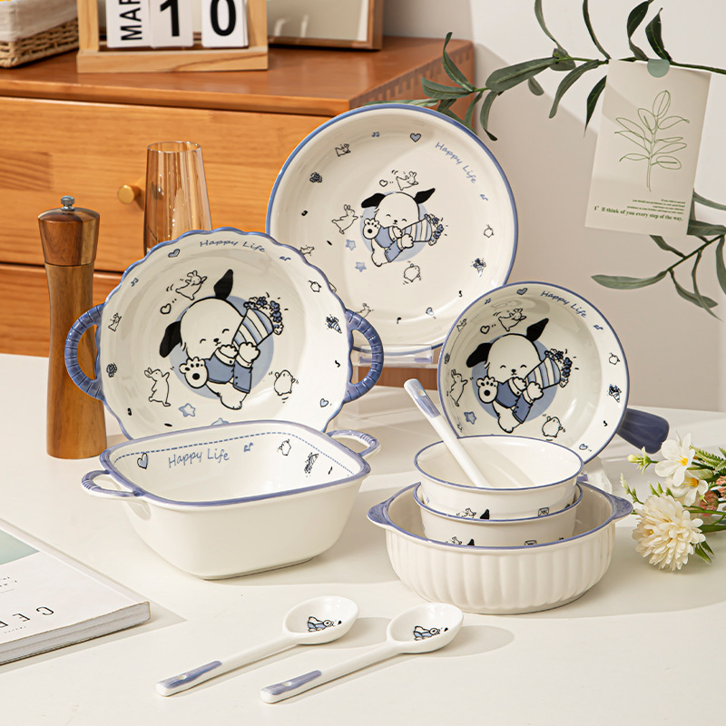 Cute Cartoon Bowl and Plate Set for Home Use, Ceramic Bowl for Couples, Creative Instant Noodle Bowl, Ceramic Tableware Set Cute Cartoon Bowl and Plate Set for Home Use, Ceramic Bowl for Couples, Creative Instant Noodle Bowl, Ceramic Tableware Set