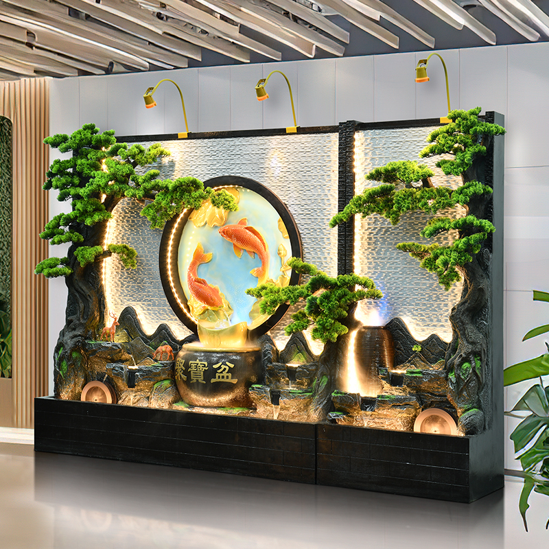 Large Water Curtain Wall Screen with Rockery and Flowing Water for Hotels, Clubs, Offices, and Entrance Areas