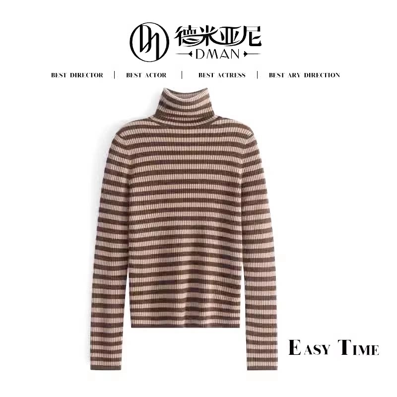 【Mi Gongzi】A Cashmere Sweater That Won'T Wear Out Easily, Cashmere Without Fluff~High-Neck Striped Sweater 【Mi Gongzi】A Cashmere Sweater That Won'T Wear Out Easily, Cashmere Without Fluff~High-Neck Striped Sweater