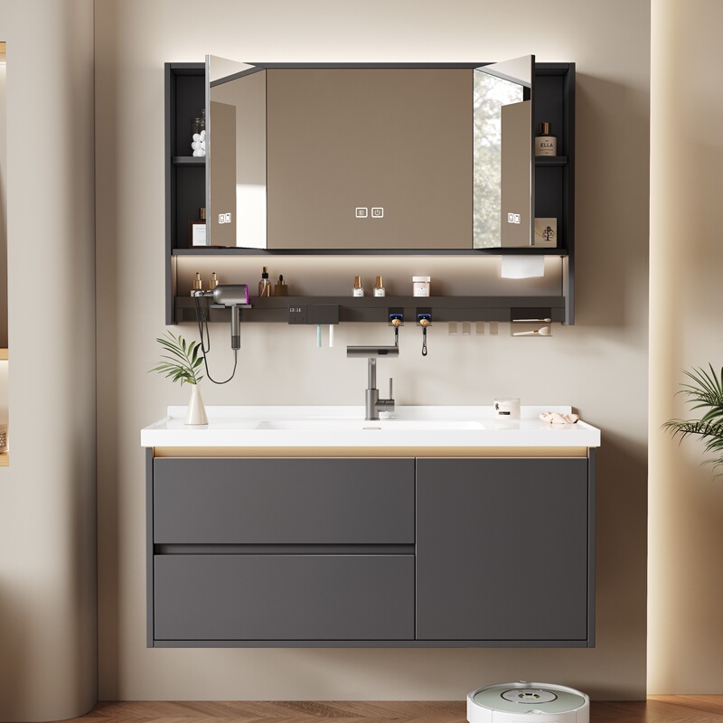 Bathroom Cabinet with Hidden Mirror, Smart Feng Shui Mirror Cabinet, Ceramic Integrated Washbasin Cabinet Combination, Washstand