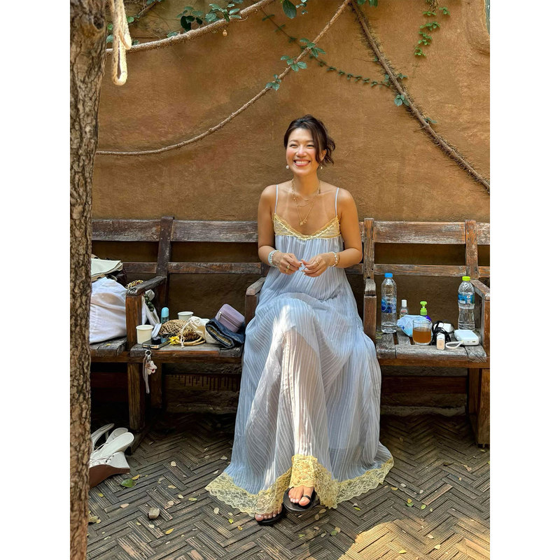 Free Optimist Blue Pleated Suspender Dress Island Resort Style 2026 Summer New Long Dress for Women Free Optimist Blue Pleated Suspender Dress Island Resort Style 2026 Summer New Long Dress for Women