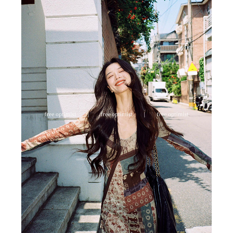 Free Optimist Retro Print Dress 2025 Spring New Vintage Style Sexy Elegant Long Dress for Women