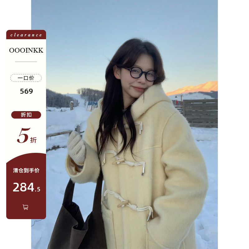 [クリアランス] [梨泰院姉さん] 中綿ウールコート プレッピースタイル フード付きダービージャケット