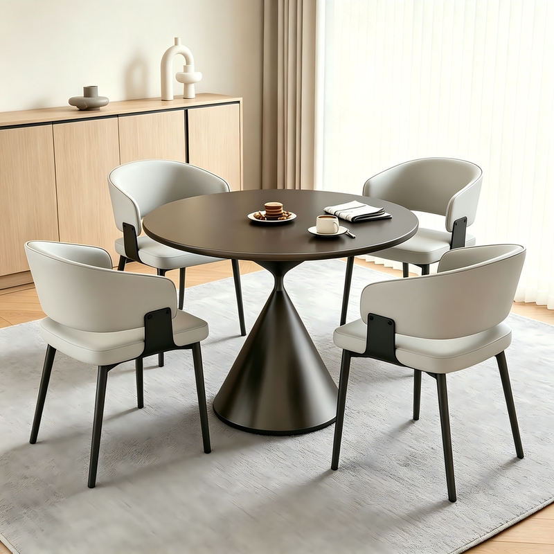 Modern Minimalist Style Slate Dining Table and Chair Set for Home Use, Light Luxury Black with a High-End Feel, Stable Small Round Table with Chairs and Stools Modern Minimalist Style Slate Dining Table and Chair Set for Home Use, Light Luxury Black with a High-End Feel, Stable Small Round Table with Chairs and Stools