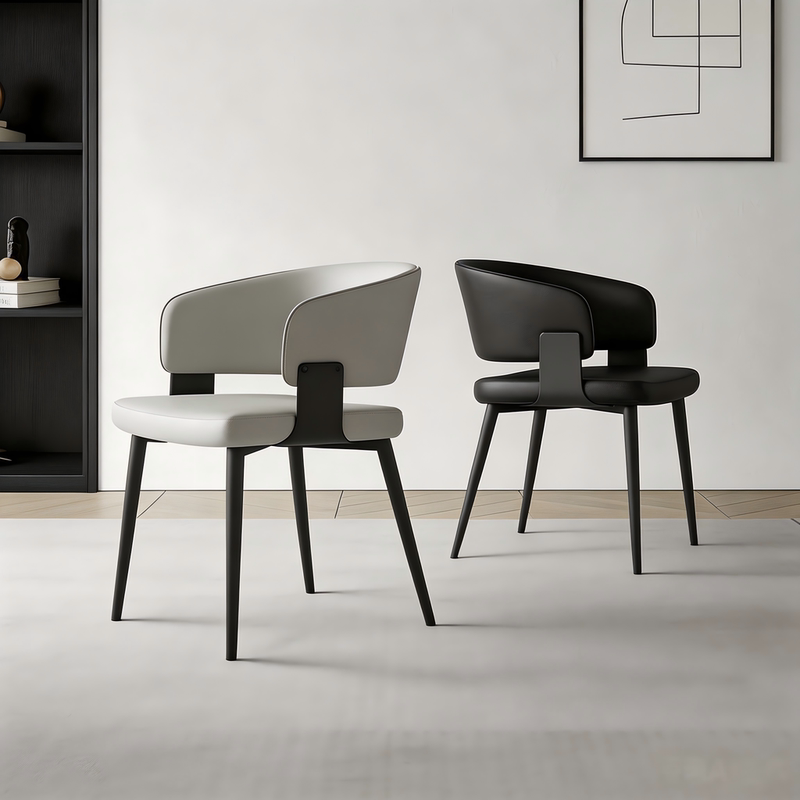 Simple and High-End Modern Home Dining Chair with Carbon Steel Frame, Leather Seat Cushion, Soft-Covered Armrests, Dining Room Furniture