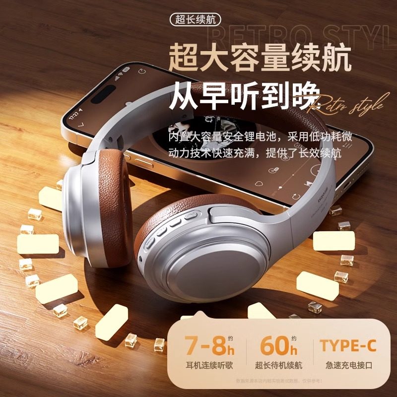 2026 New Model Over-Ear Bluetooth Headphones Wireless Computer Gaming Headset with Microphone, Sound Quality, American Retro Style