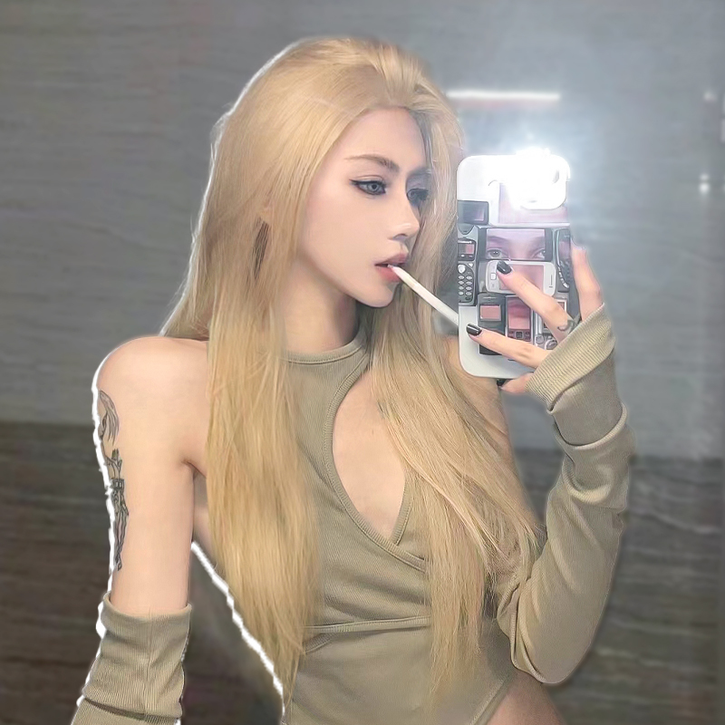 Golden Wig for Women, Long Natural Hair, Imitation Full Human Hair, Rose Style, Middle Part, Lolita Long Straight Hair, Cosplay Full Wig Golden Wig for Women, Long Natural Hair, Imitation Full Human Hair, Rose Style, Middle Part, Lolita Long Straight Hair, Cosplay Full Wig