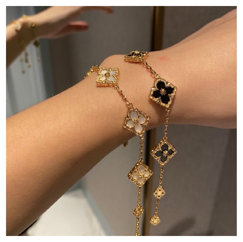 Opera Bracelet for Women, 18K Rose Gold, Mother-Of-Pearl, Agate, Four-Leaf Clover, Five-Color Brushed Finish Opera Bracelet for Women, 18K Rose Gold, Mother-Of-Pearl, Agate, Four-Leaf Clover, Five-Color Brushed Finish