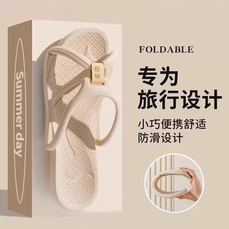 Japanese Mujx Foldable Travel Slippers for Men and Women, Summer Portable Bathing Slippers, Hotel Business Trip Non-Slip Flip-Flops