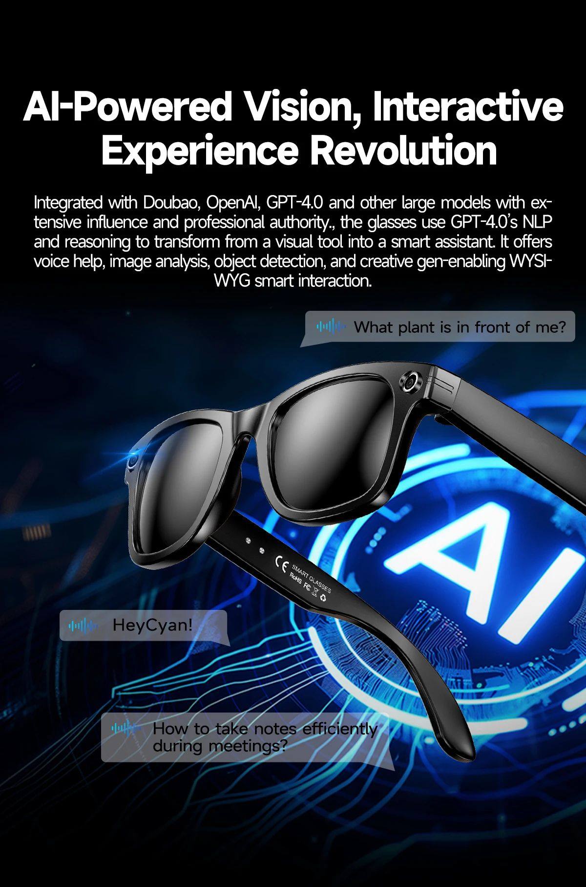 Умные очки new 800w camera ai glasses men color-changing smart translat 007