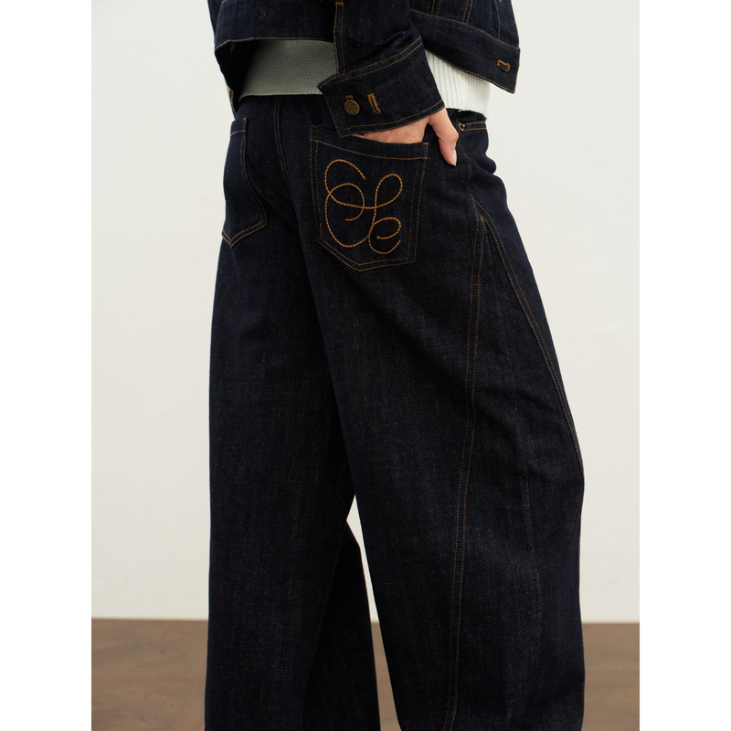 2026 Women's New Dark Blue Denim Jeans Unisex Style High-Smart Retro Slimming Versatile Loose Fit Long Pants
