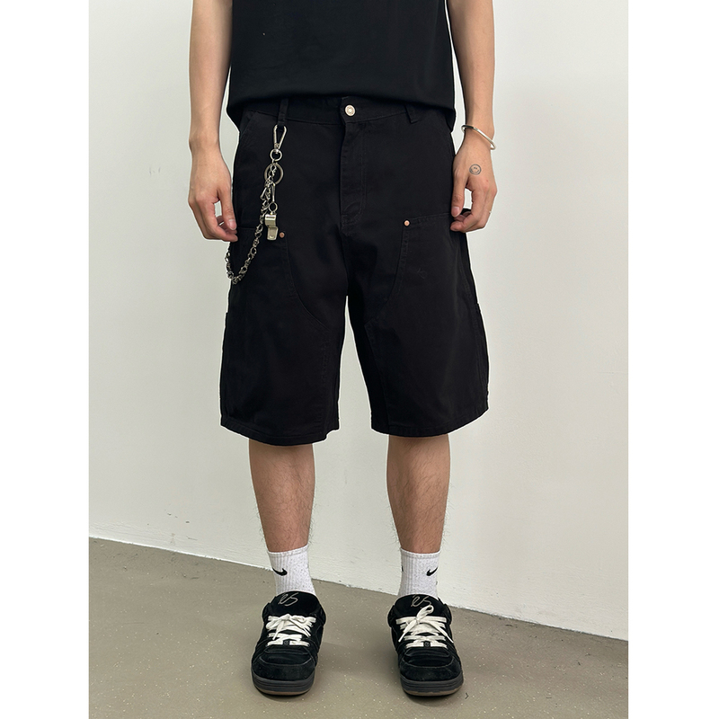 Faxims Store Washed Vintage Multi-Pocket Lumberjack Shorts Workwear Loose Wide-Leg Casual Shorts